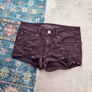 American Eagle Outfitters Maroon Wine Distressed Shortie Shorts 6